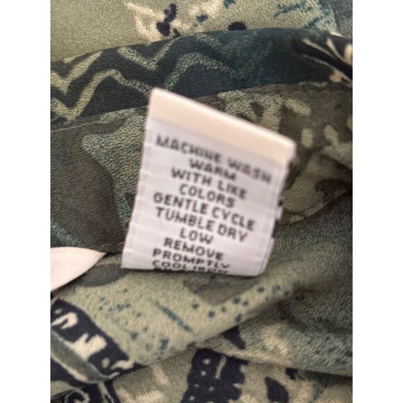 French Laundry Women's Blouse Abstract Button Up Top Olive Green Large Office - Picture 8 of 8